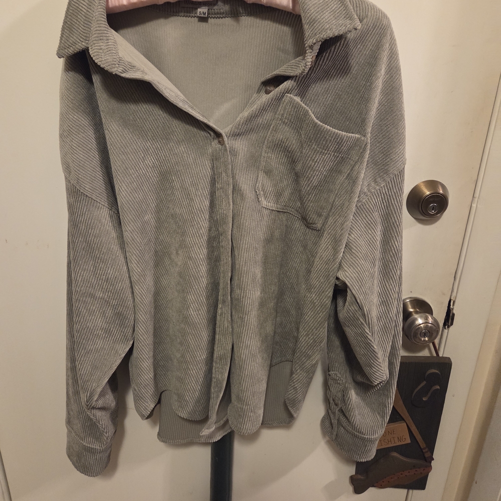 Elegant Gray Corduroy Button Down Shirt